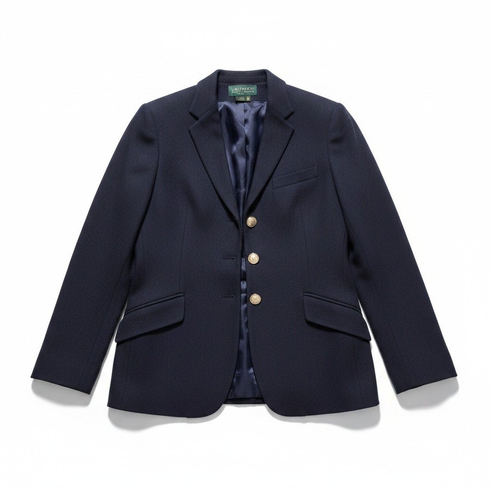 Lauren Ralph Lauren Navy Silk Herringbone Blazer Women 10 Dark Academia Career